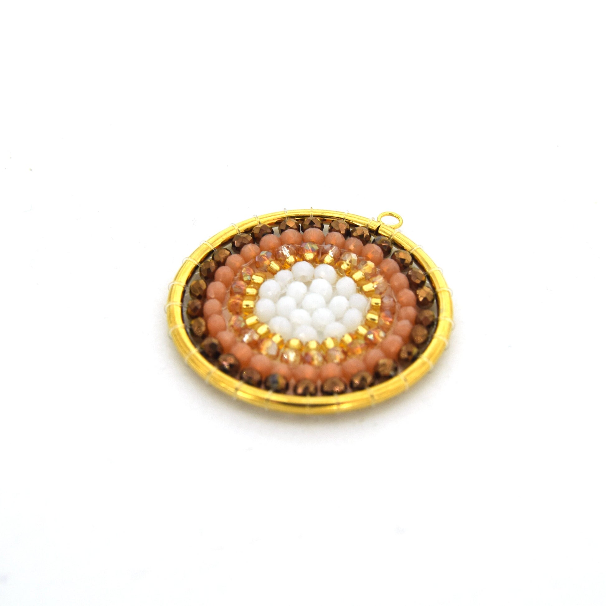 Beaded Pendant | Seed Bead Component | 35mm Circle Shaped Gold Jewelry Component