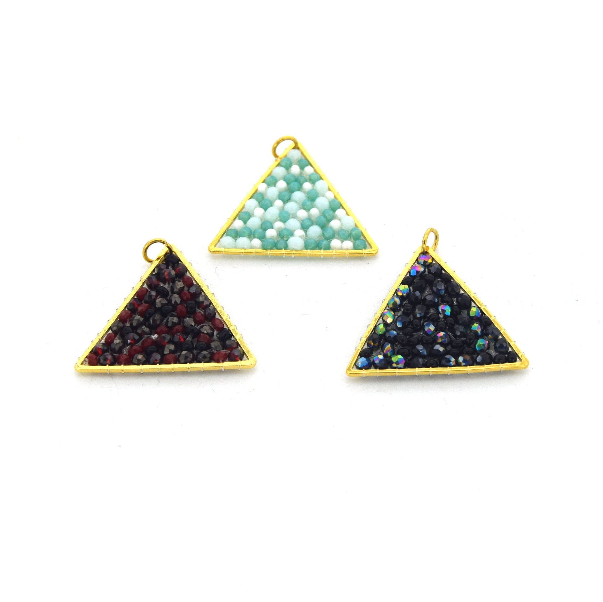 Seed Bead Component | 25mm x 30mm Triangle Shaped Gold Jewelry Component -Red, Black, Teal Available