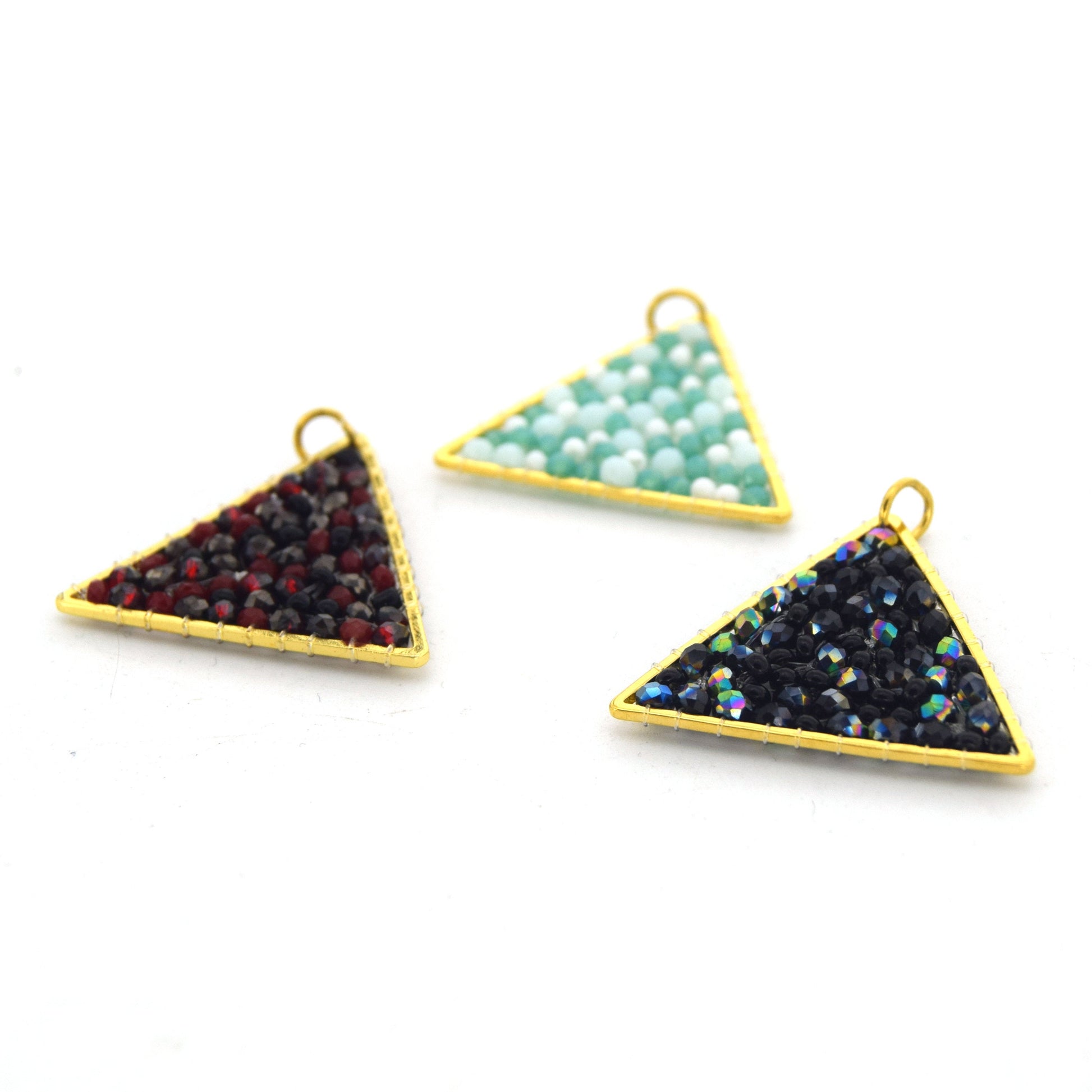 Seed Bead Component | 25mm x 30mm Triangle Shaped Gold Jewelry Component -Red, Black, Teal Available