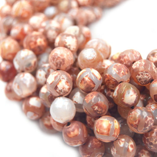 Tibetan Agate Beads | Dzi Beads | Dyed Red Faceted Honeycomb Round Gemstone Beads - 8mm 10mm Available
