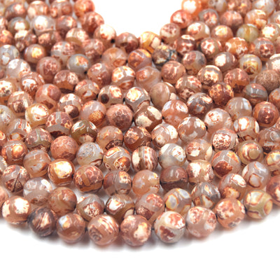 Tibetan Agate Beads | Dzi Beads | Dyed Red Faceted Honeycomb Round Gemstone Beads - 8mm 10mm Available