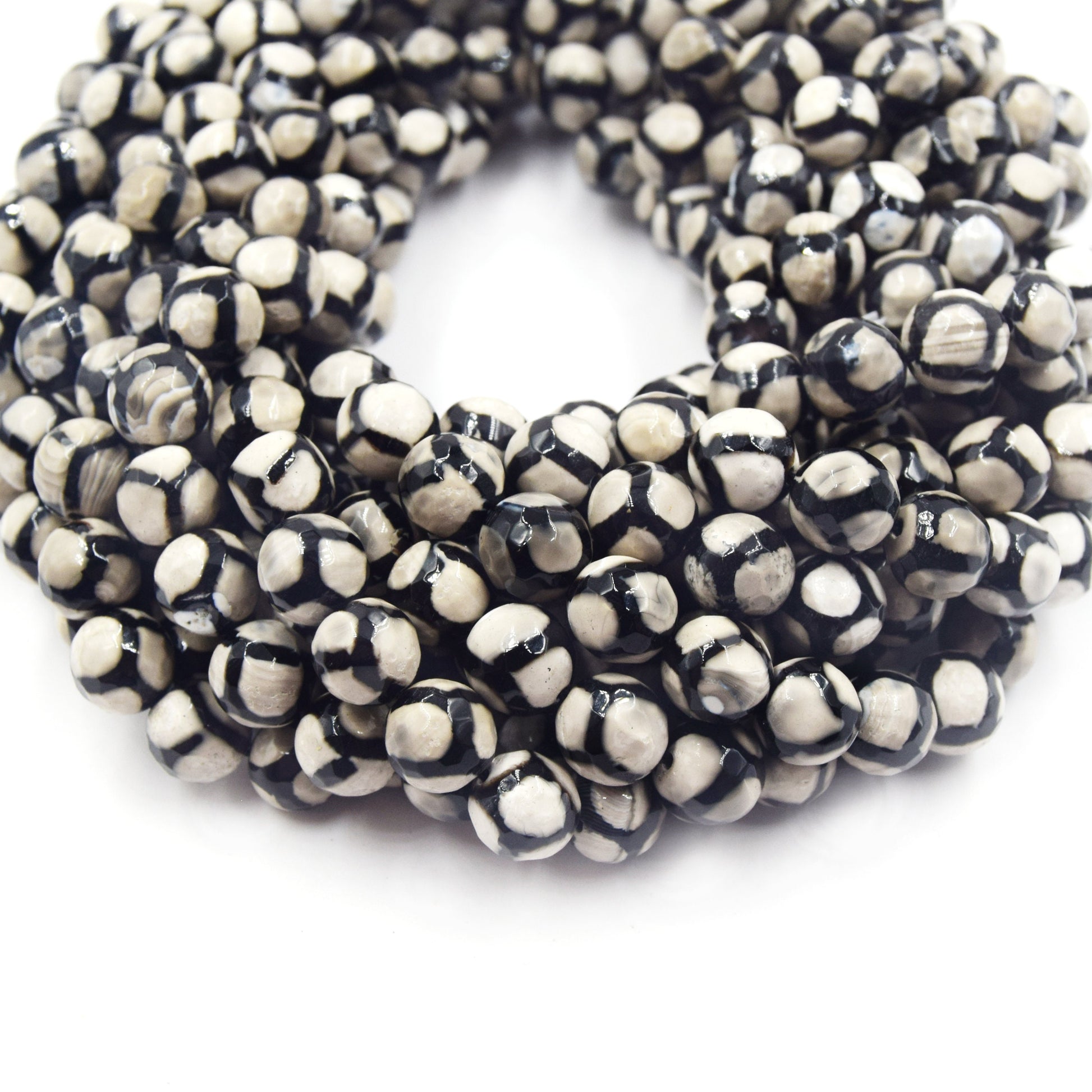 Tibetan Agate Beads | Dzi Beads | Dyed Cream Faceted Honeycomb Round Gemstone Beads - 8mm 10mm 12mm Available