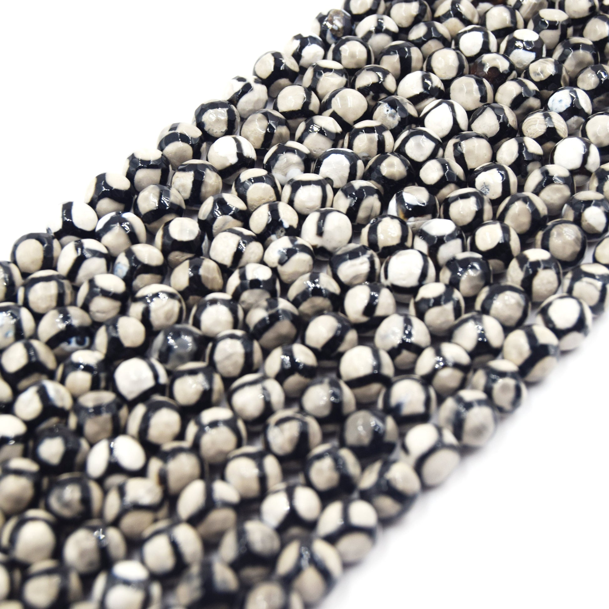 Tibetan Agate Beads | Dzi Beads | Dyed Cream Faceted Honeycomb Round Gemstone Beads - 8mm 10mm 12mm Available