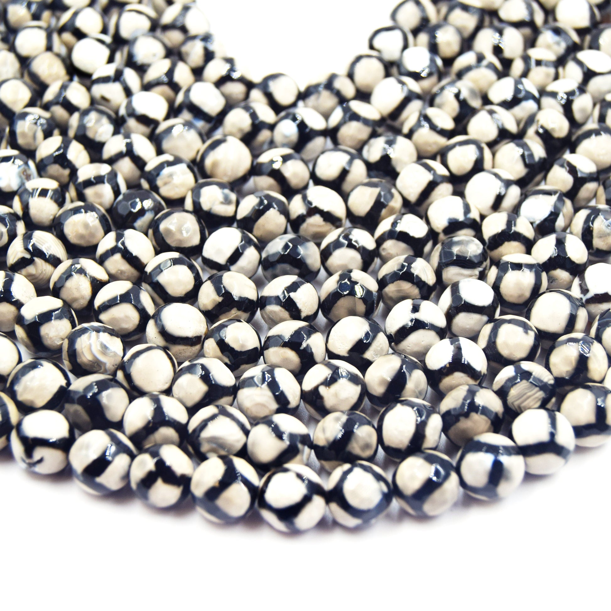 Tibetan Agate Beads | Dzi Beads | Dyed Cream Faceted Honeycomb Round Gemstone Beads - 8mm 10mm 12mm Available