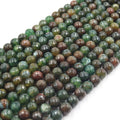 Fire Agate Beads | Dyed Green Brown Mix Faceted Round Gemstone Beads - 12mm 14mm Available