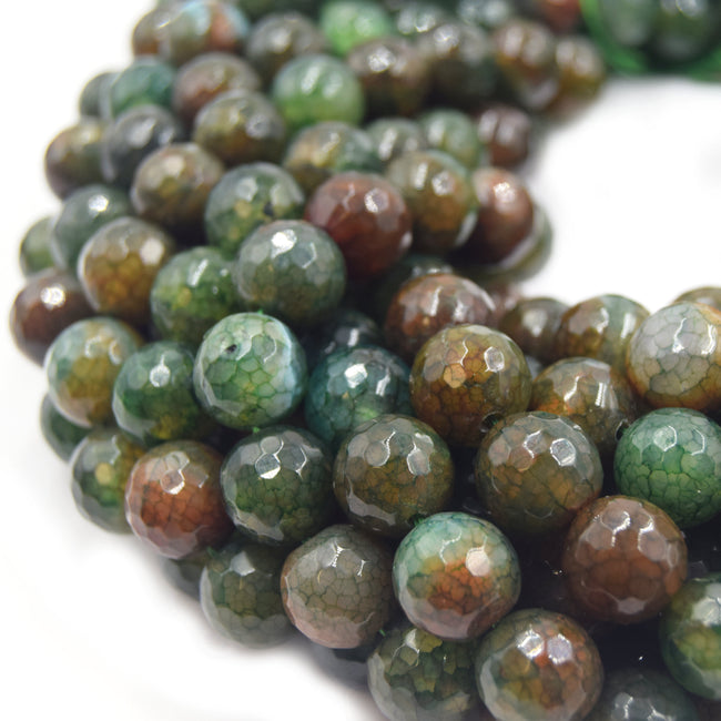 Fire Agate Beads Dyed Green Brown Mix Faceted Round Gemstone Beads Only Beads