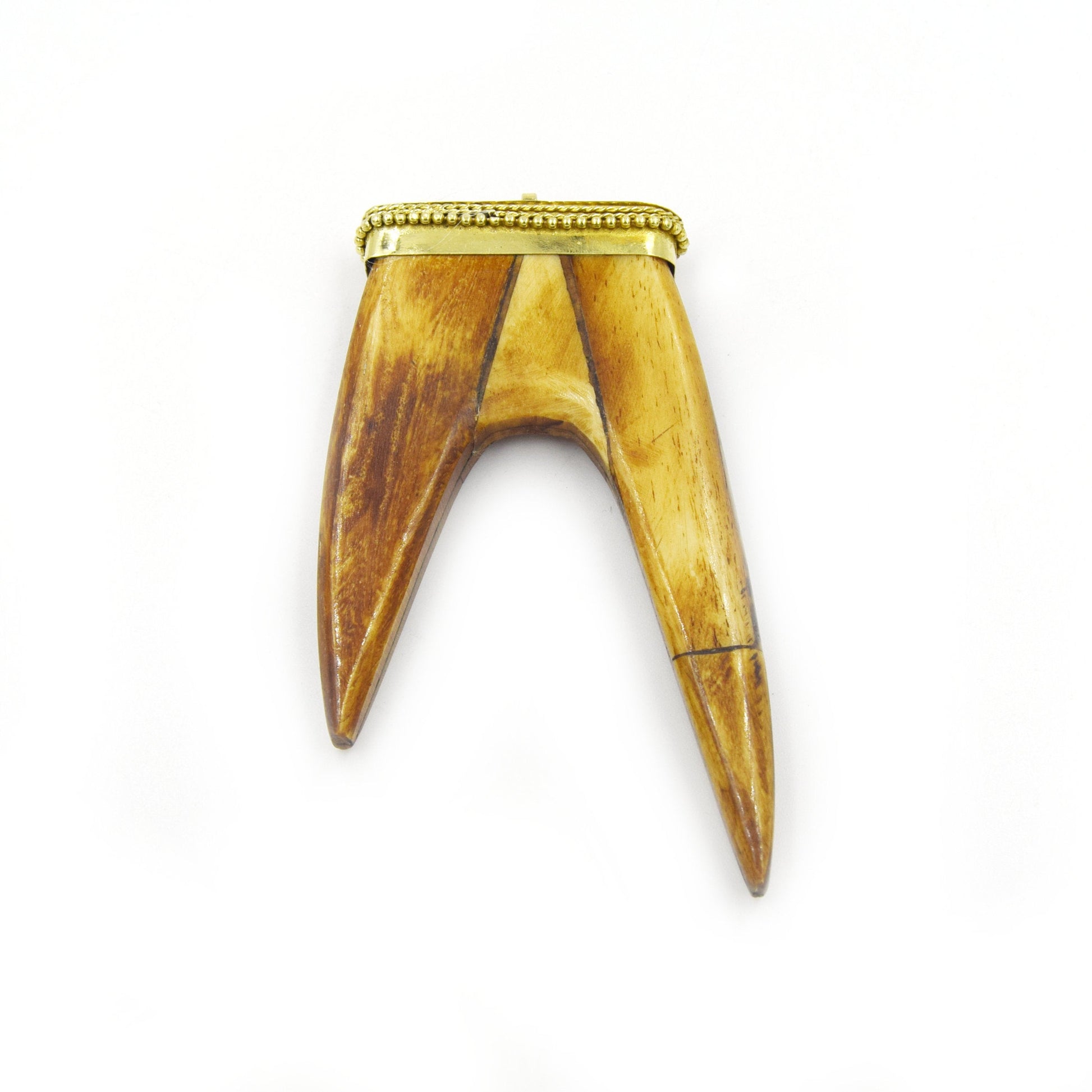 Bone Pendant | Flat Antler Tusk Shaped Natural Ox Bone Pendant with Dotted Gold Cap - 2 Colors available