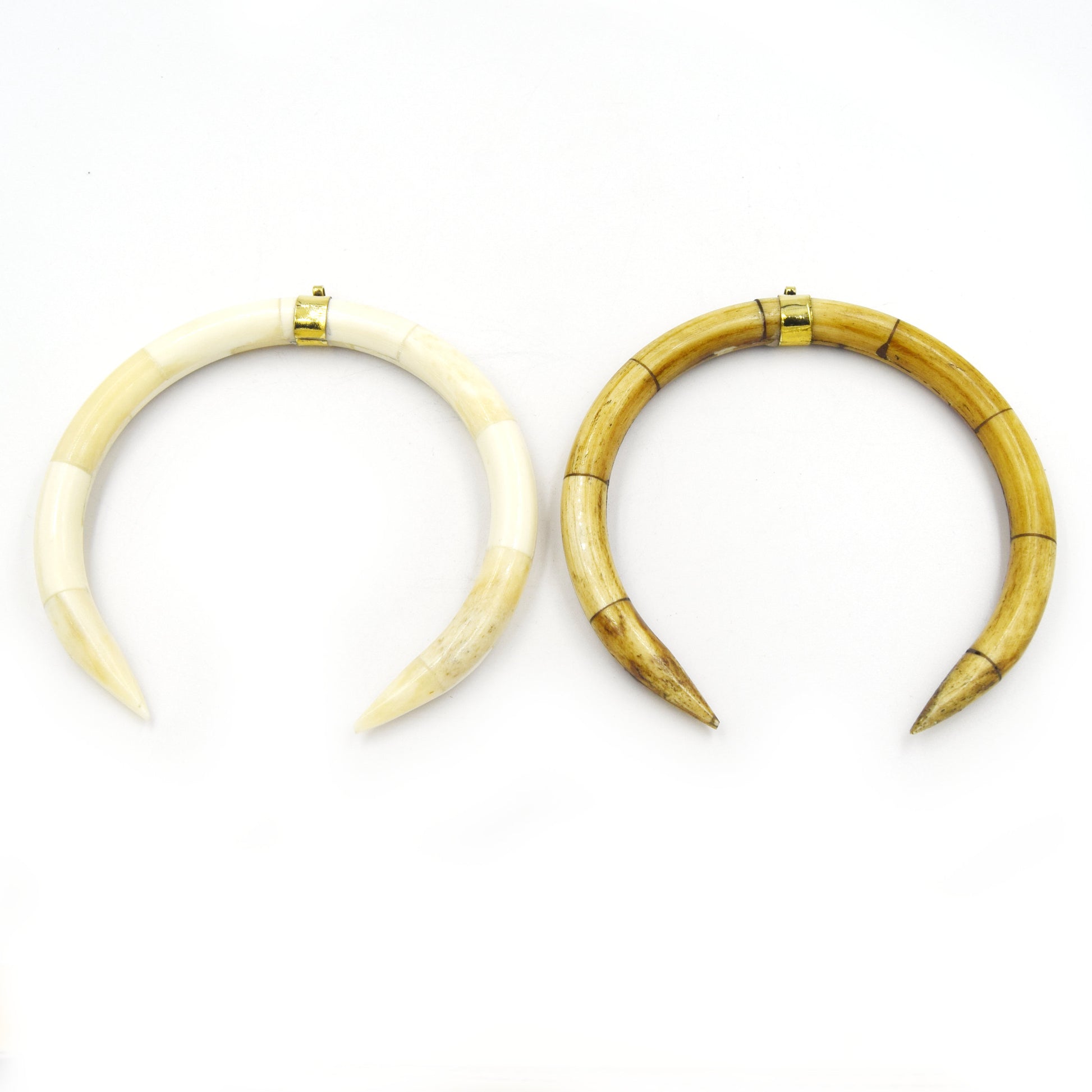 Bone Crescent Pendant | 4.5" Inch Crescent Shaped Natural Ox Bone with Gold Bail | White or Brown - 10mm Thick