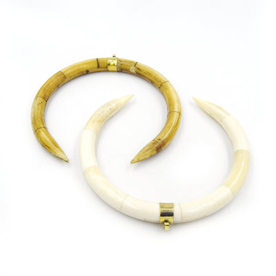 Bone Crescent Pendant | 4.5" Inch Crescent Shaped Natural Ox Bone with Gold Bail | White or Brown - 10mm Thick