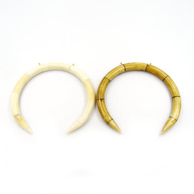 Bone Crescent Pendant | 4.5" Inch Crescent Shaped Natural Ox Bone with Two Gold Suspension Ring | White or Brown - 10mm Thick