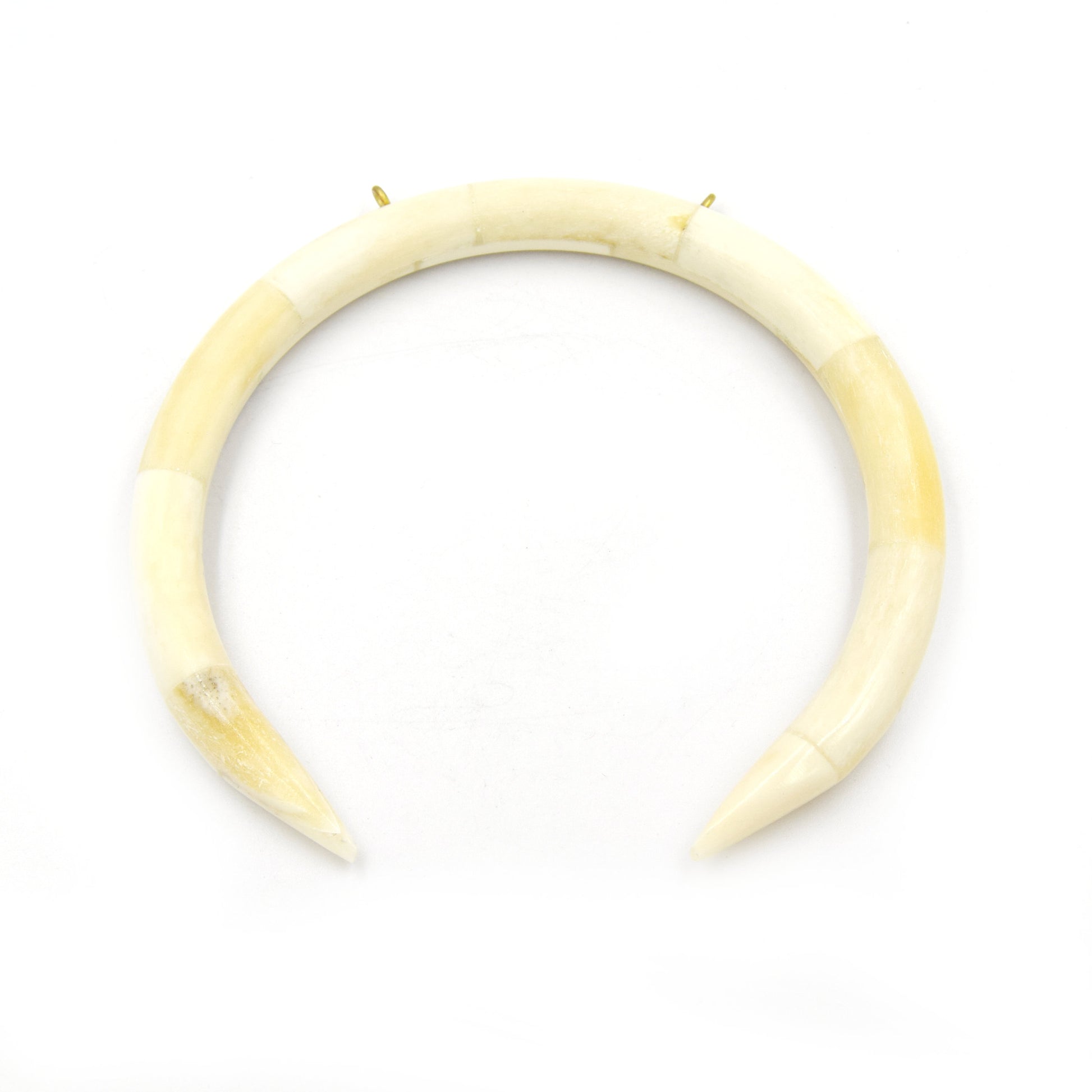 Bone Crescent Pendant | 4.5" Inch Crescent Shaped Natural Ox Bone with Two Gold Suspension Ring | White or Brown - 10mm Thick