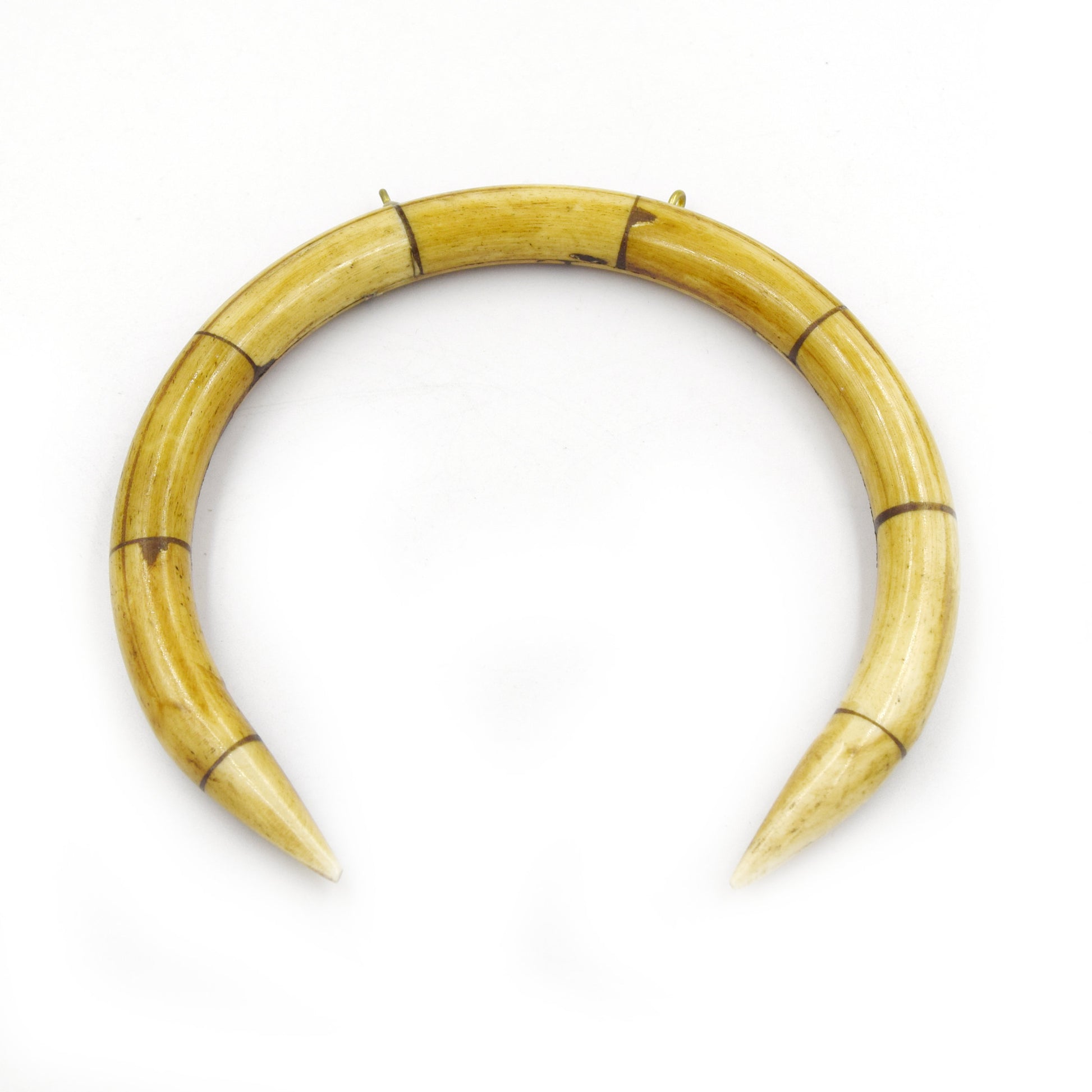 Bone Crescent Pendant | 4.5" Inch Crescent Shaped Natural Ox Bone with Two Gold Suspension Ring | White or Brown - 10mm Thick