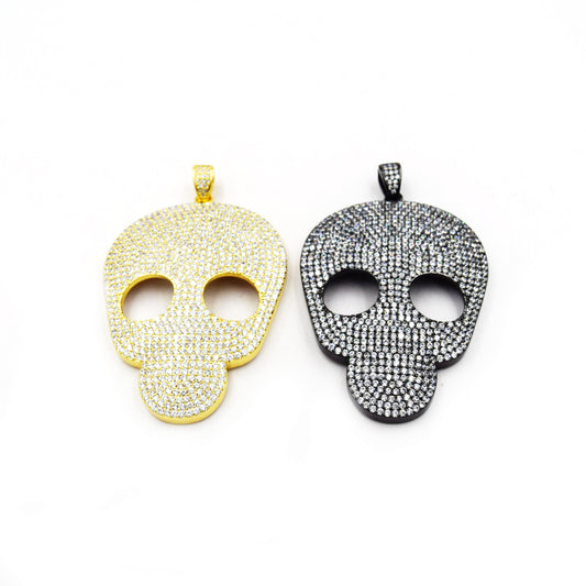 CZ Pendant | 46mm x 62mm Skull Shaped Cubic Zirconia Pendant/Charm - Gold and Gunmetal available