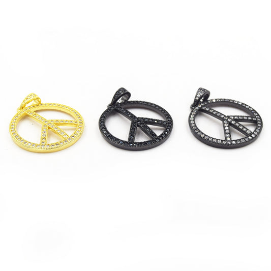 CZ Pendant | 27mm x 27mm Peace Sign Shaped Cubic Zirconia Pendant/Charm - Gold and Gunmetal available