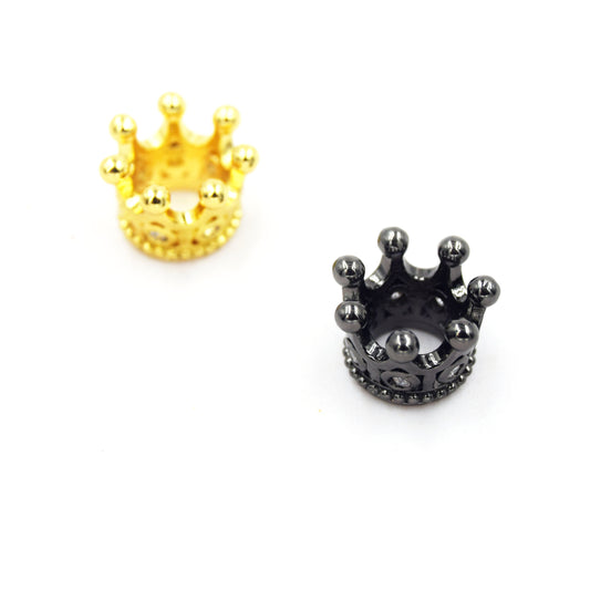CZ Spacer Charm | 7mm x 11mm Crown Shaped Cubic Zirconia Spacer Charm - Gold and Gunmetal available