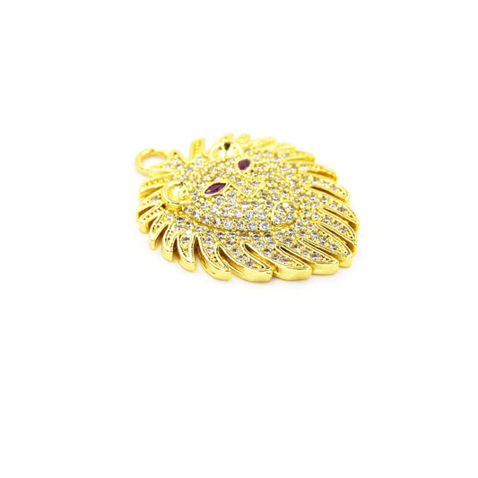 CZ Pendant | 25mm x 28mm Lion Head Shaped Cubic Zirconia Gold Plated Pendant/Charm