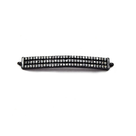 CZ Pendant | 6mm x 47mm Curved Bar Shaped Cubic Zirconia Gunmetal Plated Double Bail Connector/Charm