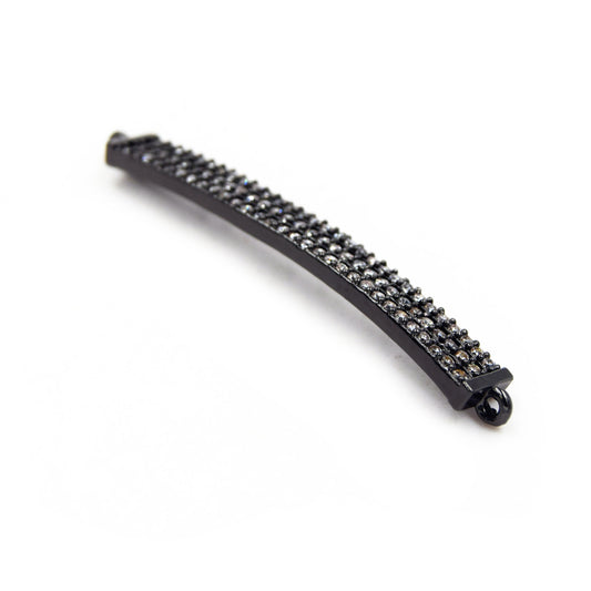CZ Pendant | 6mm x 47mm Curved Bar Shaped Cubic Zirconia Gunmetal Plated Double Bail Connector/Charm