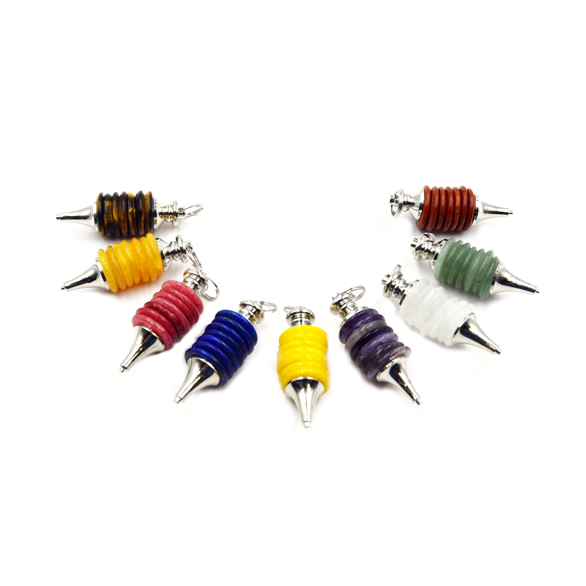 Natural 7 Chakra Disc Pendulum Point Pendant | Quartz Tiger Eye Lapis Aventurine Jasper Citrine Amethyst Point Pendant - Sold Individually