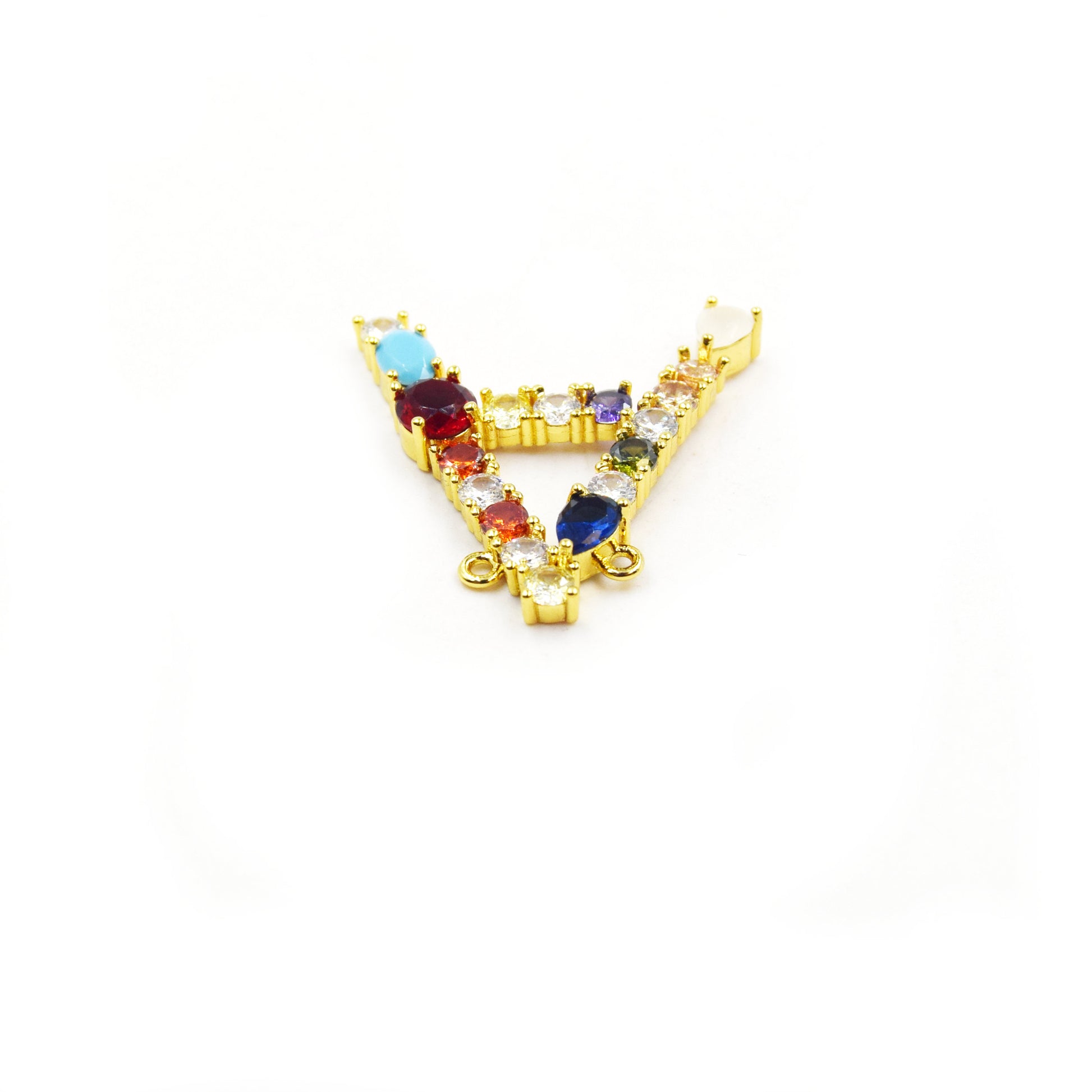 Gold Alphabet Rhinestone Pendant | Letter A Multi-color Rhinestone Pendant with Two Loops - 35mm x 40mm