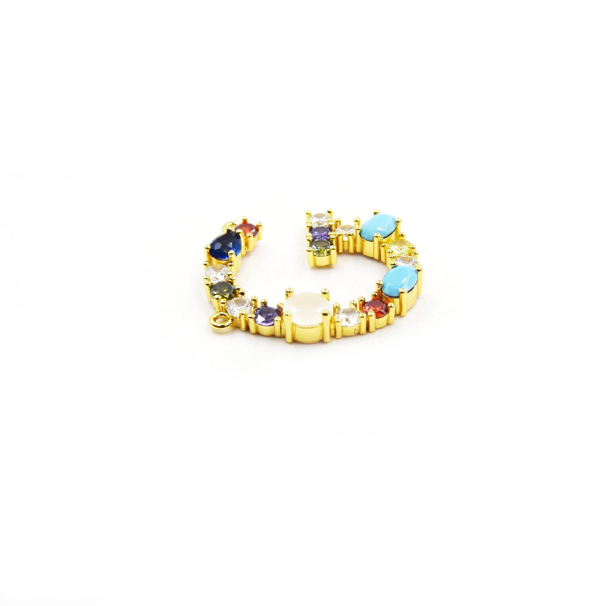 Gold Alphabet Rhinestone Pendant | Letter G Multi-color Rhinestone Pendant with Two Loops - 35mm x 35mm