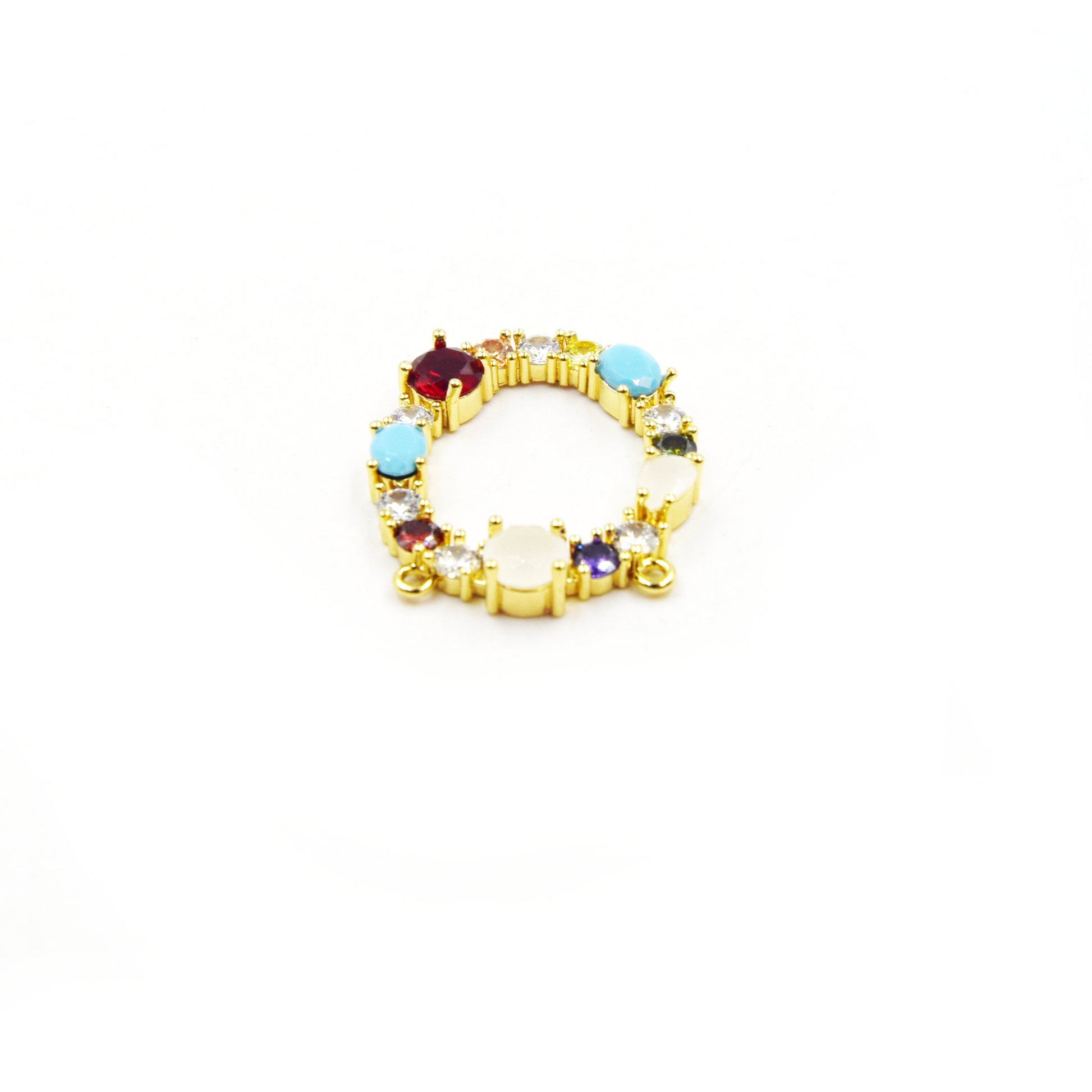 Gold Alphabet Rhinestone Pendant | Letter O Multi-color Rhinestone Pendant with Two Loops - 30mm x 35mm