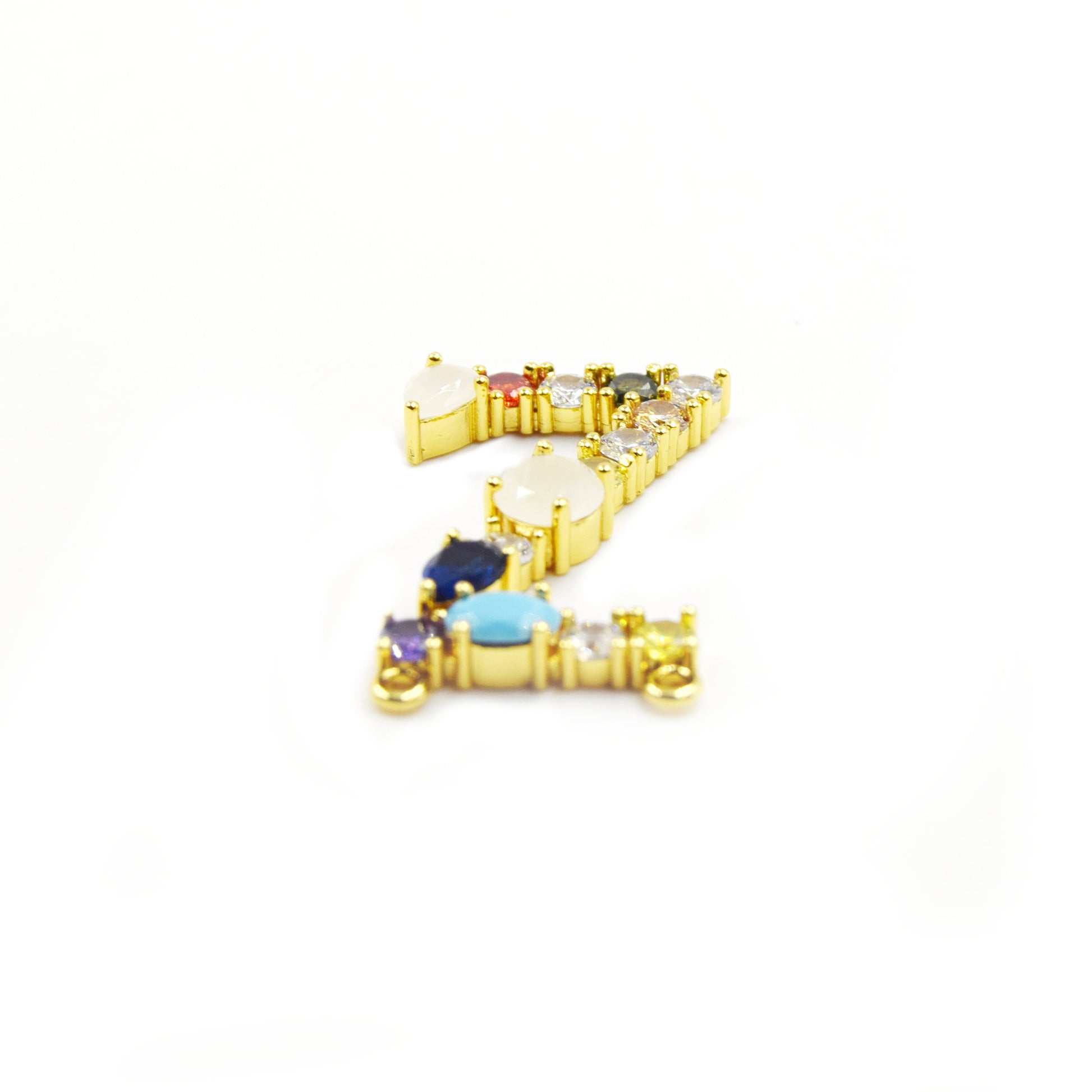 Gold Alphabet Rhinestone Pendant | Letter Y Multi-color Rhinestone Pendant with Two Loops - 20mm x 35mm