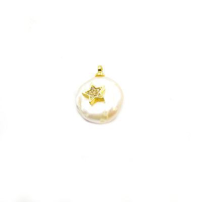 Inlaid Fresh Water Pearl Pendant |  Star Crescent Moon Hamsa Starfish Mandala CZ Inlaid Pearl Charms