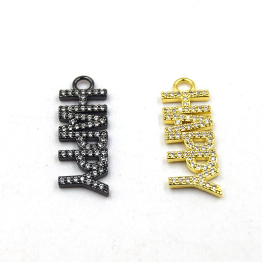 CZ Pendant | 10mm x 30mm "Happy" Shaped Cubic Zirconia Pendant/Charm - Gold and Gunmetal available