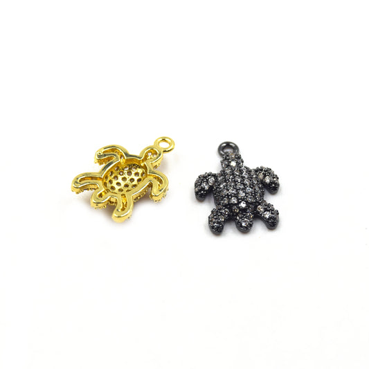 CZ Pendant | 12mm x 18mm Turtle Shaped Cubic Zirconia Pendant/Charm - Gold and Gunmetal available
