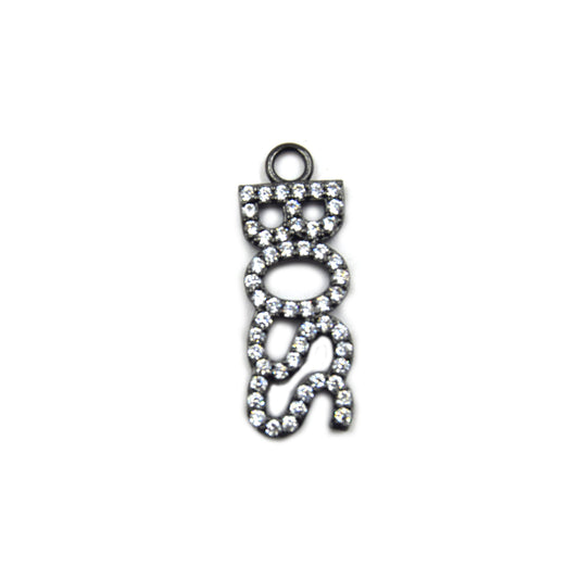 CZ Pendant | 10mm x 30mm "BOSS" Shaped Cubic Zirconia Pendant/Charm - Gold and Gunmetal available