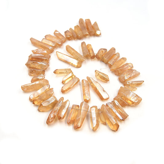 Champagne Crystal Quartz Point Beads | Champagne Stick Crystal Bead - Smooth and Matte Finish Available