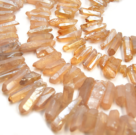 Champagne Crystal Quartz Point Beads | Champagne Stick Crystal Bead - Smooth and Matte Finish Available