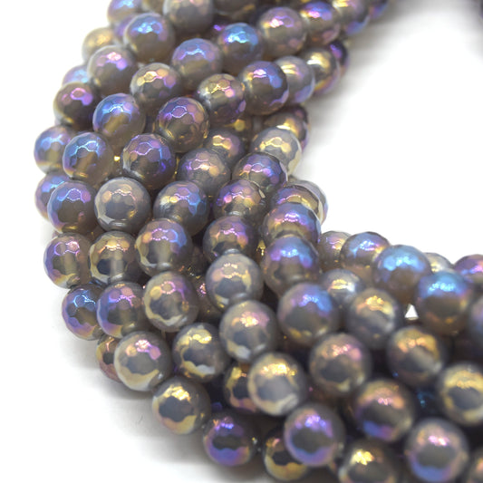 Mystic Coated Gray Agate Beads - Faceted Round AB Coated Agate Gemstone Beads - 8mm & 10mm Available