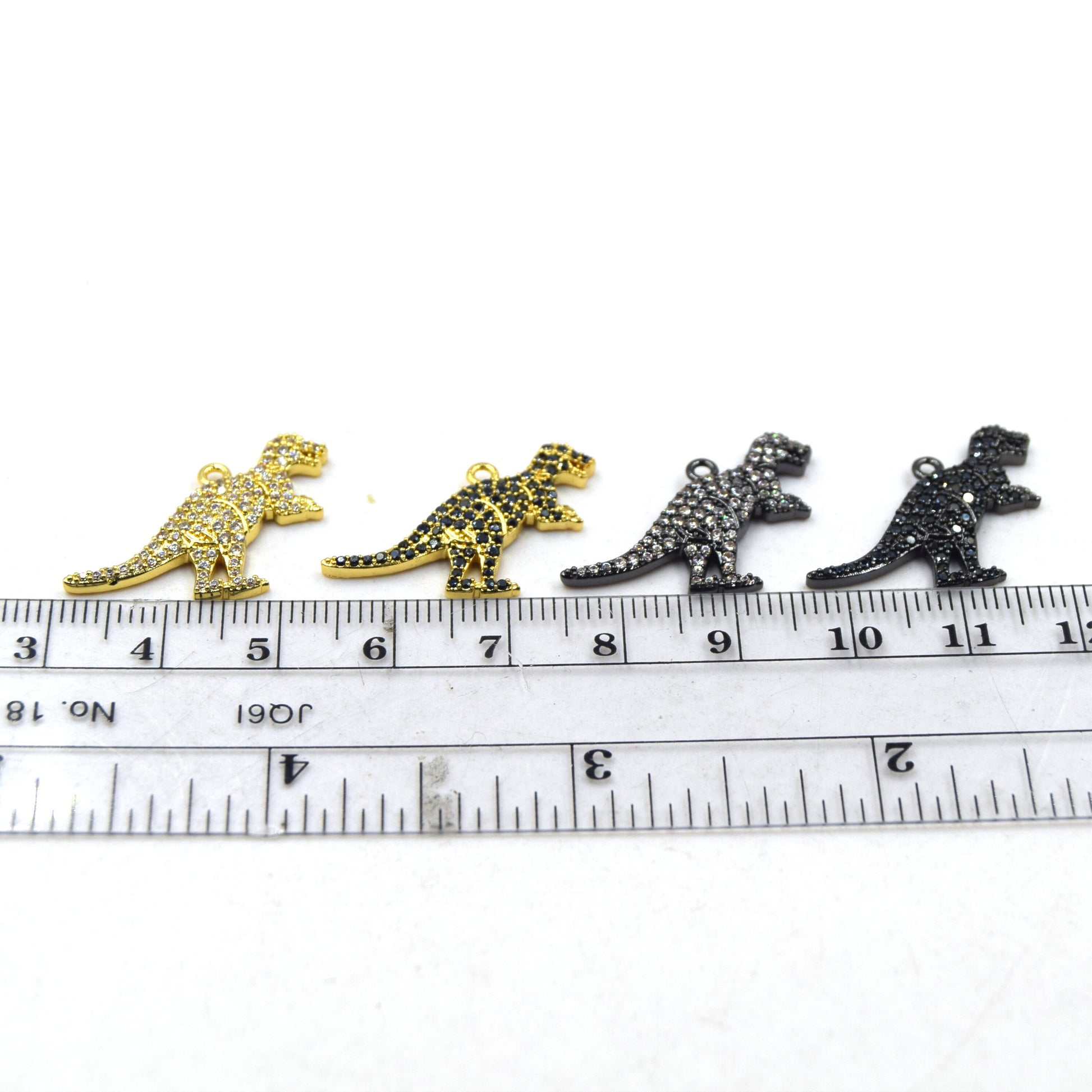 CZ Pendant | 18mm x 25mm Dinosaur Shaped Cubic Zirconia Pendant Charm - Gold and Gunmetal