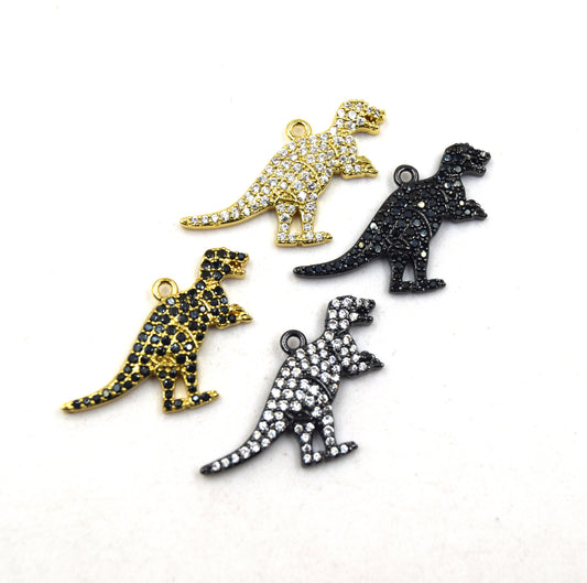 CZ Pendant | 18mm x 25mm Dinosaur Shaped Cubic Zirconia Pendant Charm - Gold and Gunmetal