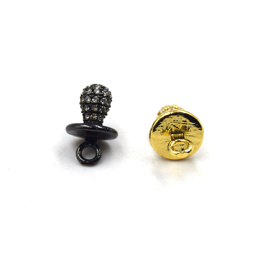CZ Pendant | 8mm x 10mm Baby Pacifier Shaped Cubic Zirconia Pendant/Charm - Gold and Gunmetal available