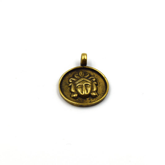 3/4" Oxidized Gold Plated Rustic Kalimaa Copper Circle/Coin/Disc God/Deity Pendant with Attached Ring - 20mm, Approximately