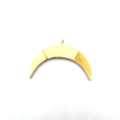 Bone Crescent Pendant | 2" Inch Crescent Shaped Natural Ox Bone with One Gold Suspension Ring | White or Brown