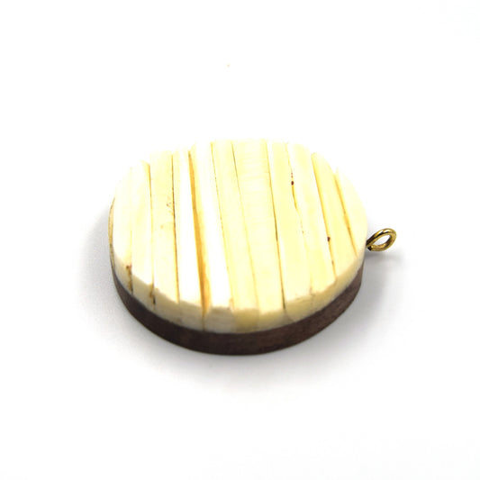 Bone Pendant | 1.75" Inch Circle Shaped Natural Ox Bone with One Gold Suspension Ring | White, Light Brown, Dark Brown
