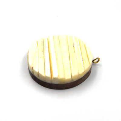 Bone Pendant | 1.75" Inch Circle Shaped Natural Ox Bone with One Gold Suspension Ring | White, Light Brown, Dark Brown