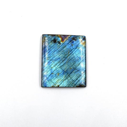 AAA Rectangle Shaped Iridescent Blue/Green Labradorite Flat Back Cabochon - Measuring 39mm x 41mm, 5.5mm Dome Height - Natural Gemstone Cab