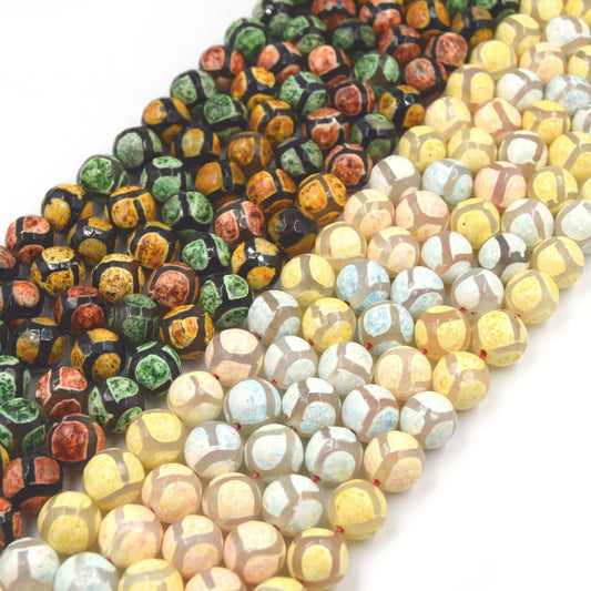 Tibetan Agate Beads | Dzi Beads | Dyed Faceted Honeycomb Round Gemstone Beads - 12mm Available - 2 Colors