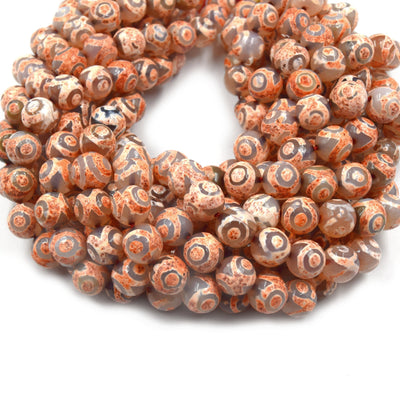 Tibetan Agate Beads | Dzi Beads | Dyed Faceted Eye with Dot Round Round Gemstone Beads - 12mm Available - 2 Colors