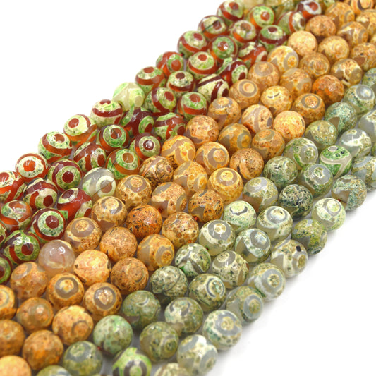 Tibetan Agate Beads | Dzi Beads | Dyed Faceted Eye with Dot Round Round Gemstone Beads - 10mm Available - 3 Colors