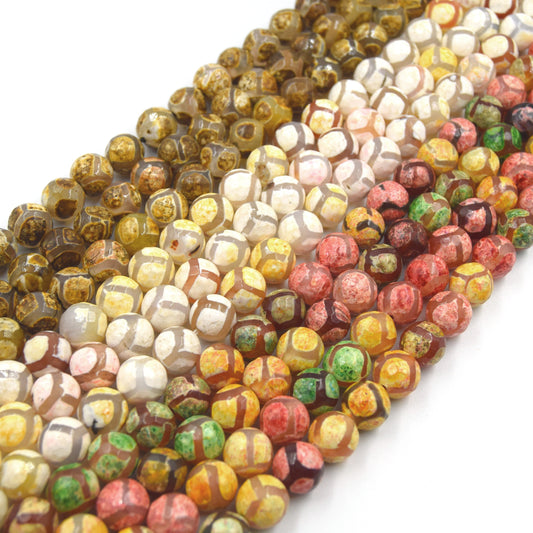 Tibetan Agate Beads | Dzi Beads | Dyed Faceted Honeycomb Round Gemstone Beads - 10mm Available - 3 Colors