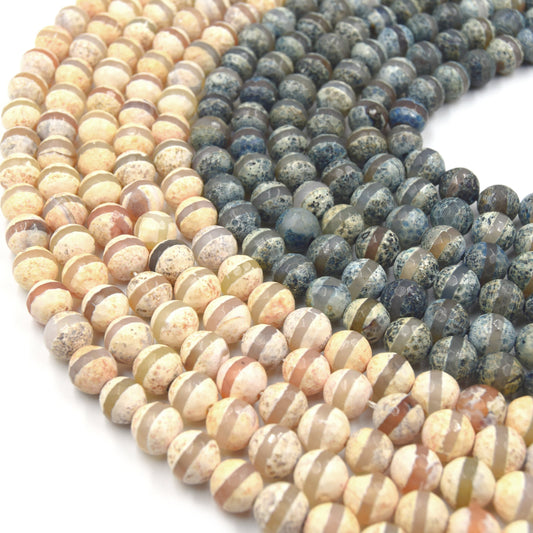 Tibetan Agate Beads | Dzi Beads | Dyed Faceted Striped  Round Gemstone Beads -10mm Available - 2 Colors