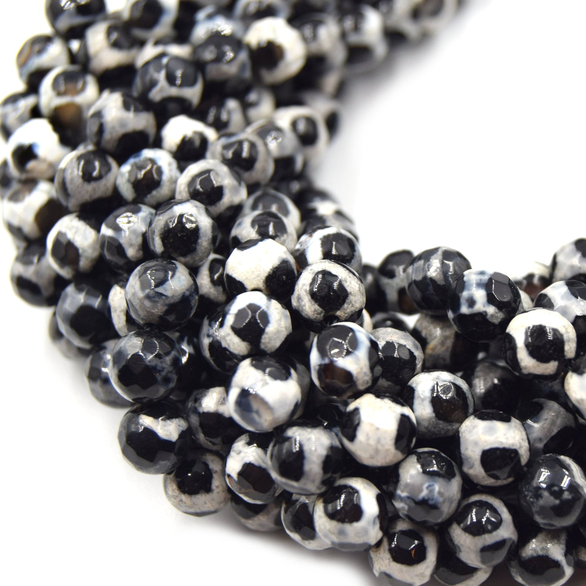 Tibetan Agate Beads | Dzi Beads | Dyed Cream Faceted Spotted Round Gemstone Beads - 6mm 8mm 10mm 12mm Available