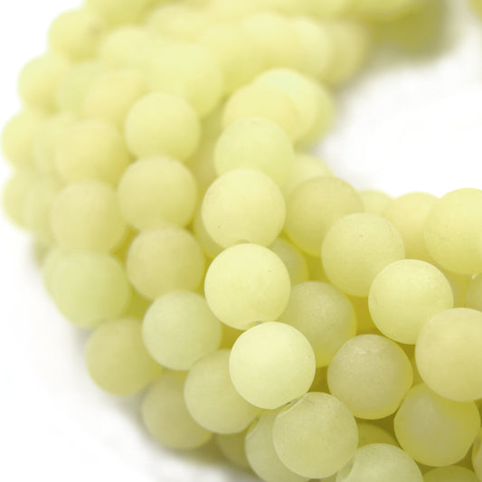 8mm Matte Pale Lemon Lime Yellow Jade Round/Ball Shaped Beads - 15" Strand (Approx. 48 Beads) - Natural Semi-Precious Gemstone