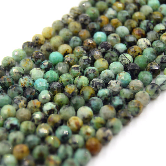 4mm Faceted Finish Natural African Turquoise Jasper Round/Ball Shaped Beads with 1mm Holes - Sold by 15" Strands (Approx. 99 Beads)